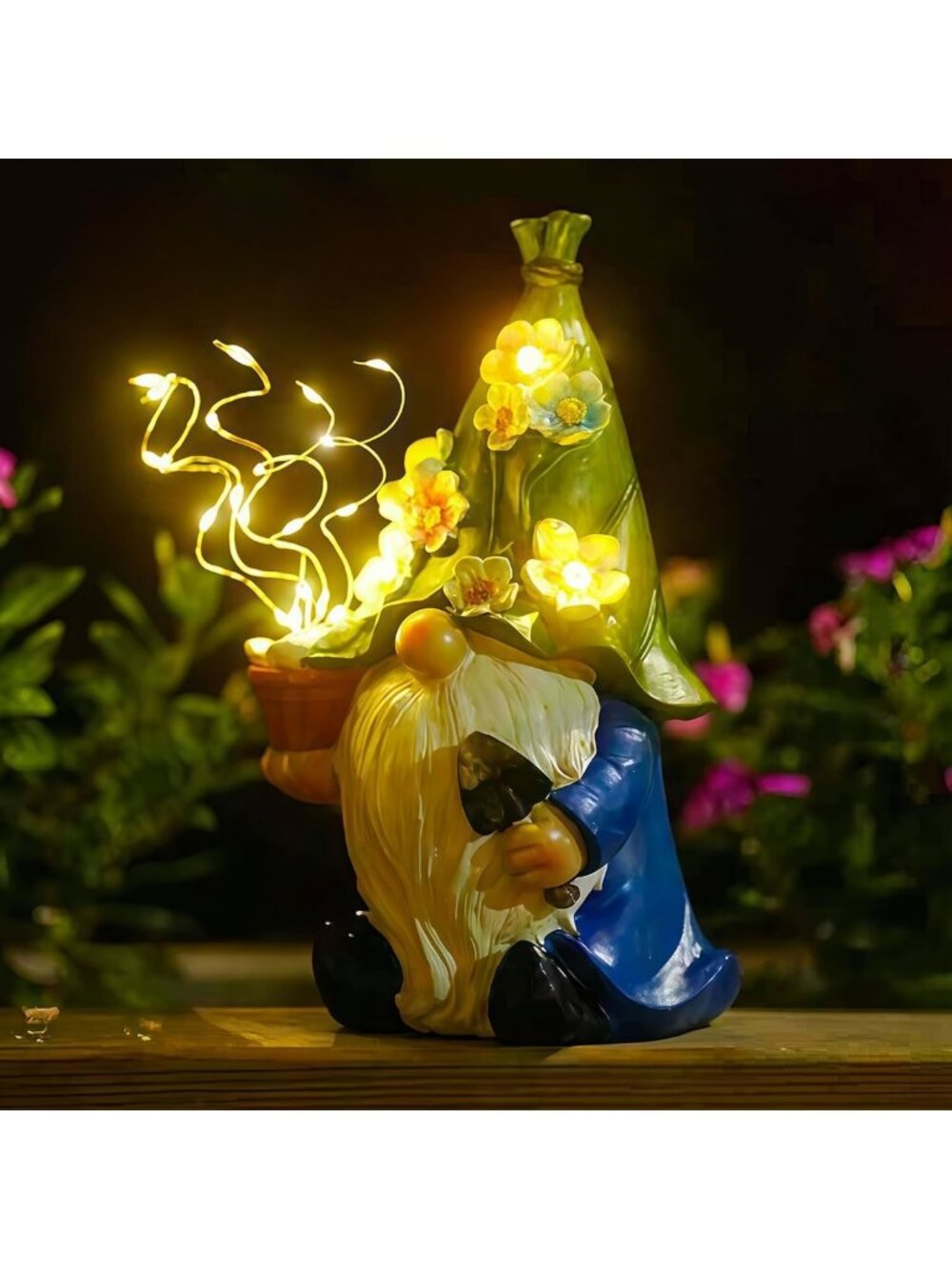 Solar Gnome Garden Statue Decor - Light-Up Flower Figurine for Outdoor Lawn